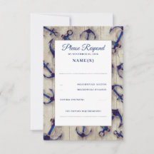 Tarjetas RSVP para bodas de mariscos y anclas azul