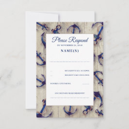 Tarjetas RSVP para bodas de mariscos y anclas azul