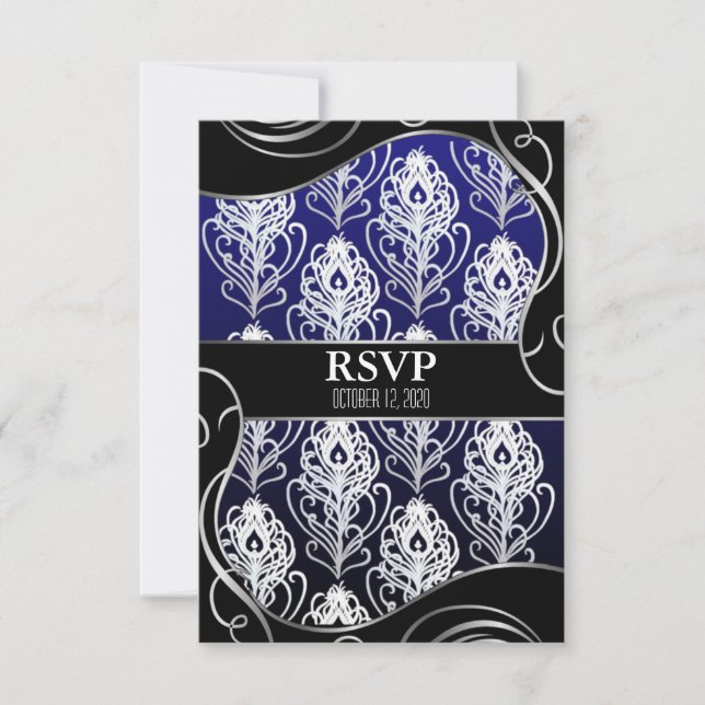 Tarjetas RSVP para bodas de plumas de pavo real ne (Anverso)