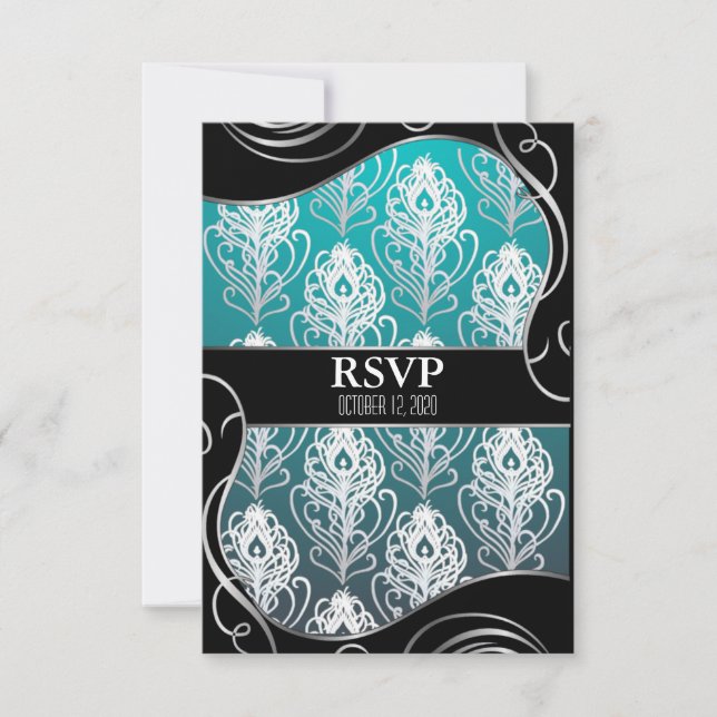 Tarjetas RSVP para bodas de plumas de pavo real ne (Anverso)