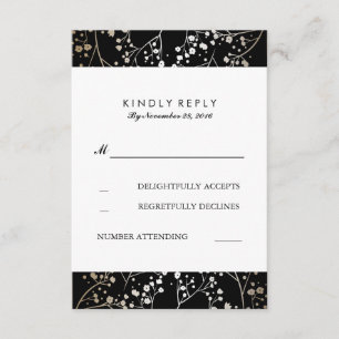 Tarjetas RSVP para bodas negras y de oro con el al