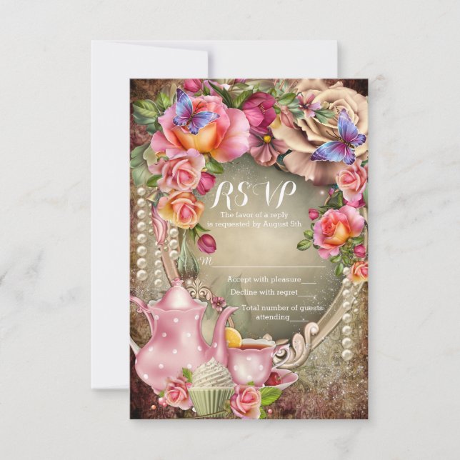 Tarjetas RSVP para Fiestas de té (Anverso)