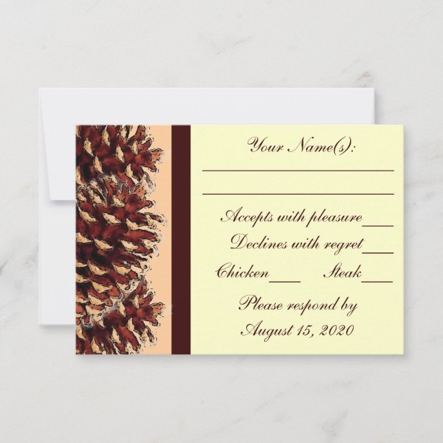 Tarjetas RSVP para la boda de un cono de pino de d (Anverso)