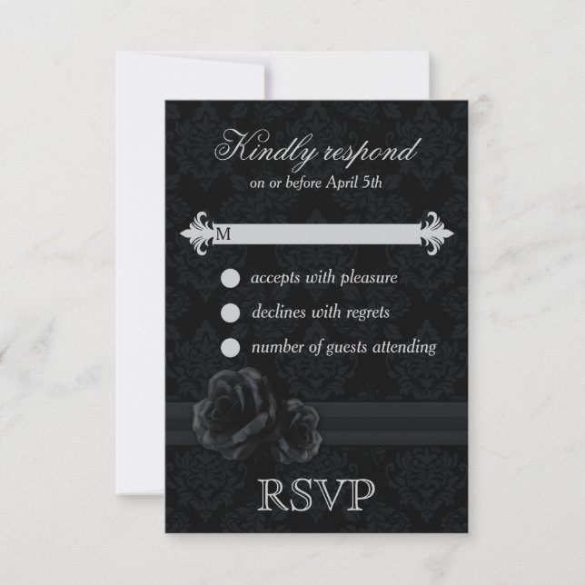 Tarjetas RSVP para matrimonio de damasco negro RSV (Anverso)