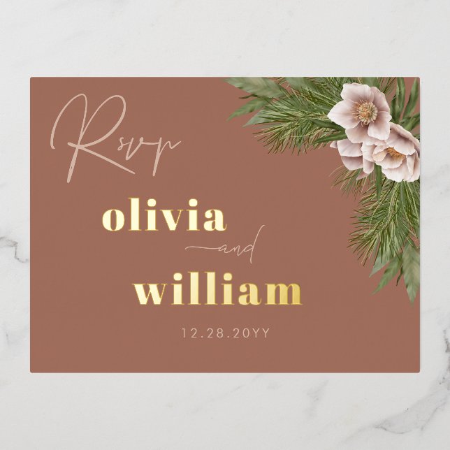 Tarjetas RSVP para Navidades florales de Boho Rúst (Anverso)