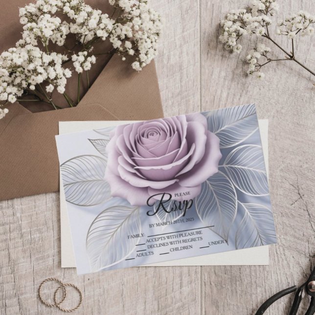Tarjetas RSVP para Rosa de bodas de lavanda elegan (Subido por el creador)