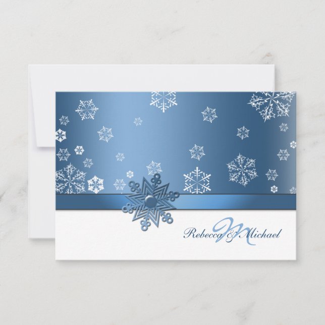 Tarjetas RSVP para Snowfalkes Blue y White de Invi (Anverso)