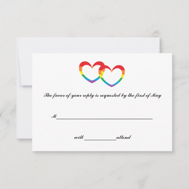 Tarjetas RSVP "Rainbow Double Hearts" (Anverso)