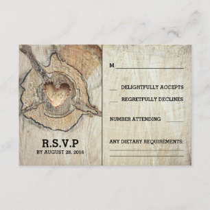 Tarjetas RSVP Rastic Wood Heart Tree Wedt