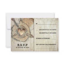 Tarjetas RSVP Rastic Wood Heart Tree Wedt