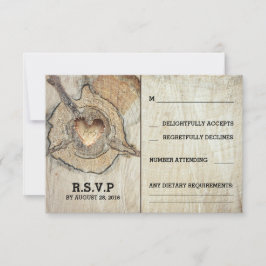 Tarjetas RSVP Rastic Wood Heart Tree Wedt