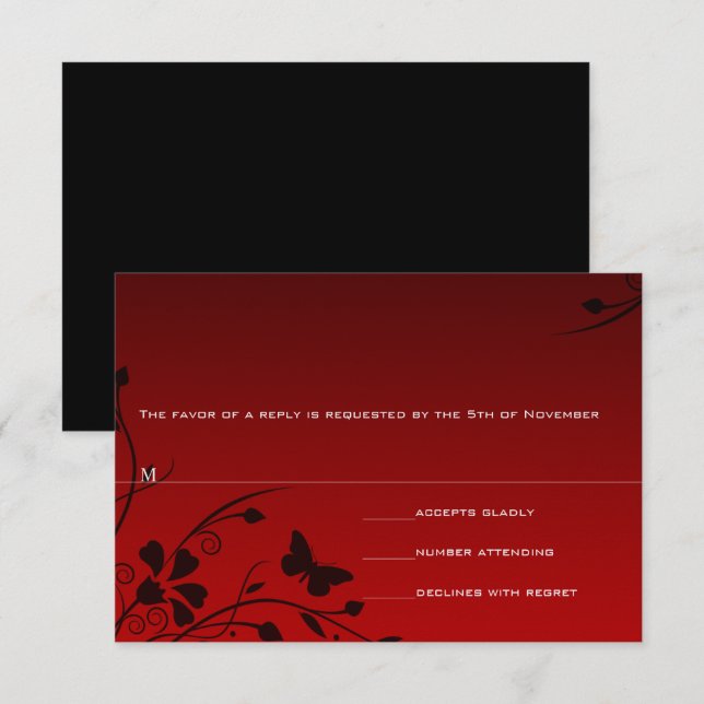 Tarjetas RSVP rojas y negras de natación de maripo (Anverso / Reverso)