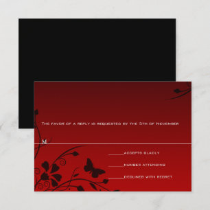 Tarjetas RSVP rojas y negras de natación de maripo