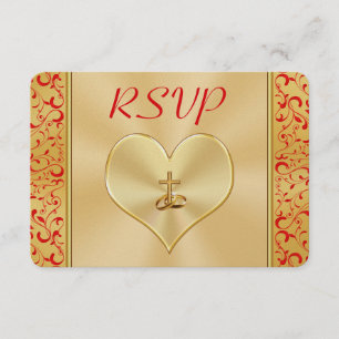 Tarjetas RSVP Rojo y Oro Personalizadas, en cualqu