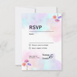 Tarjetas RSVP románticas de boda rosa y azul