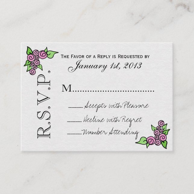 Tarjetas RSVP Rosa de acuarela (pk 100) (Anverso)