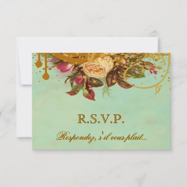 Tarjetas RSVP Rosa victorianas elegantes (Anverso)
