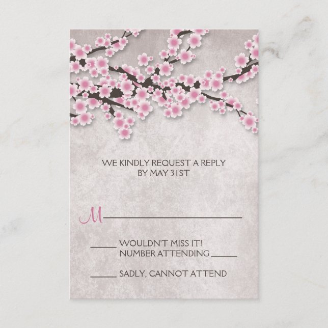 Tarjetas RSVP Rústica de flores de cerezo rosado (Anverso)