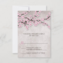Tarjetas RSVP Rústica de flores de cerezo rosado
