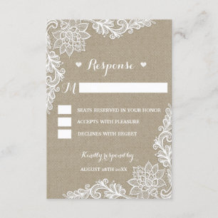 Tarjetas RSVP Rústicas Bodas de Burlap y Floral La