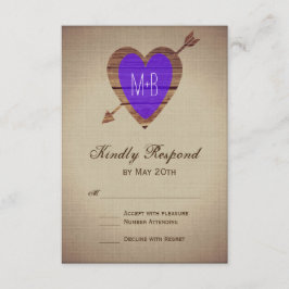 Tarjetas RSVP Rústicas con flecha en el corazón pú