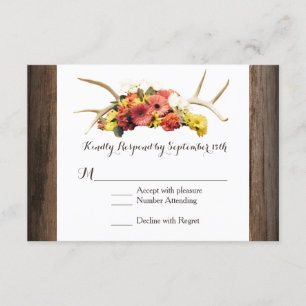 Tarjetas RSVP Rústicas de Antlers De Madera Daisy