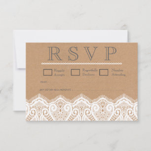 Tarjetas RSVP Rústicas de boda de encaje blanco y