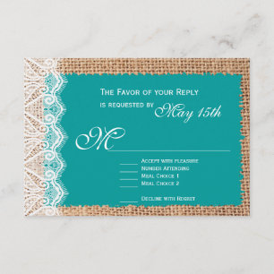 Tarjetas RSVP Rústicas de matrimonio turquesa de e