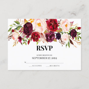 tarjetas rsvp rústicas, elegantes, burdeos, madera