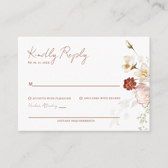 Tarjetas RSVP Rústicas Florales de Boho Wildflower (Anverso)