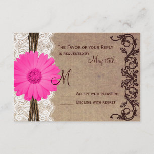 Tarjetas RSVP Rústicas Rink Gerber Daisy Lace Wedd