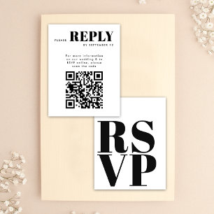 Tarjetas RSVP simples de blanco y negro con código