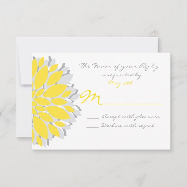Tarjetas RSVP simples de flores amarillas y grises (Anverso)