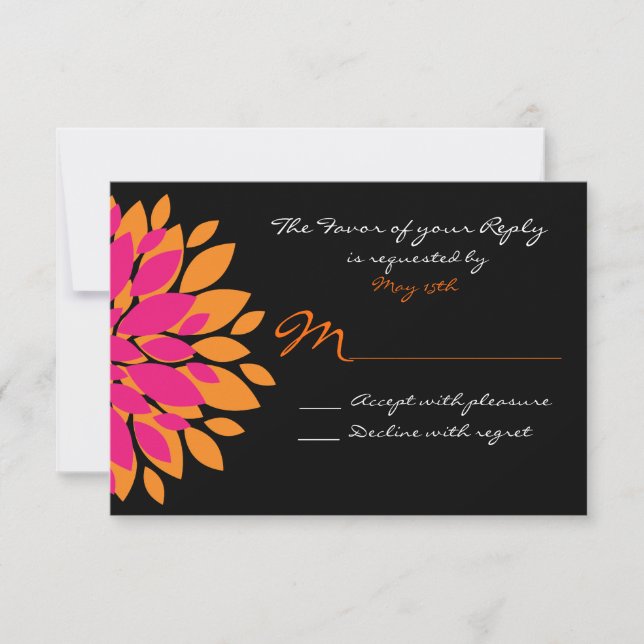 Tarjetas RSVP simples de flores rosadas y Naranjas (Anverso)