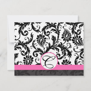 Tarjetas RSVP-Tapón blanco y negro Damask de color