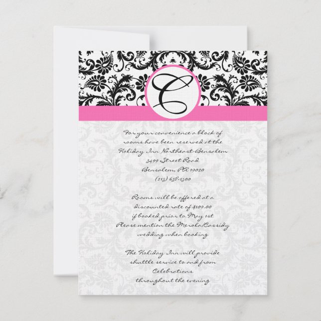 Tarjetas RSVP-Tapón blanco y negro Damask de color (Reverso)