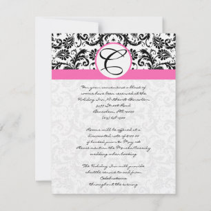 Tarjetas RSVP-Tapón blanco y negro Damask de color