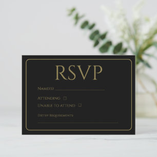 Tarjetas RSVP tradicionales en negro y oro