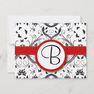 Tarjetas RSVP-Trigo rojo de Damasco blanco y negro