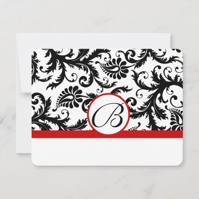 Tarjetas RSVP-Trigo rojo de Damasco blanco y negro (Anverso)
