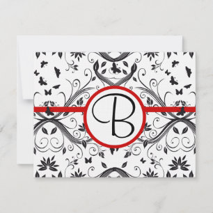 Tarjetas RSVP-Trigo rojo de Damasco blanco y negro