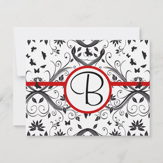 Tarjetas RSVP-Trigo rojo de Damasco blanco y negro (Anverso)