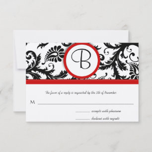 Tarjetas RSVP-Trigo rojo de Damasco blanco y negro