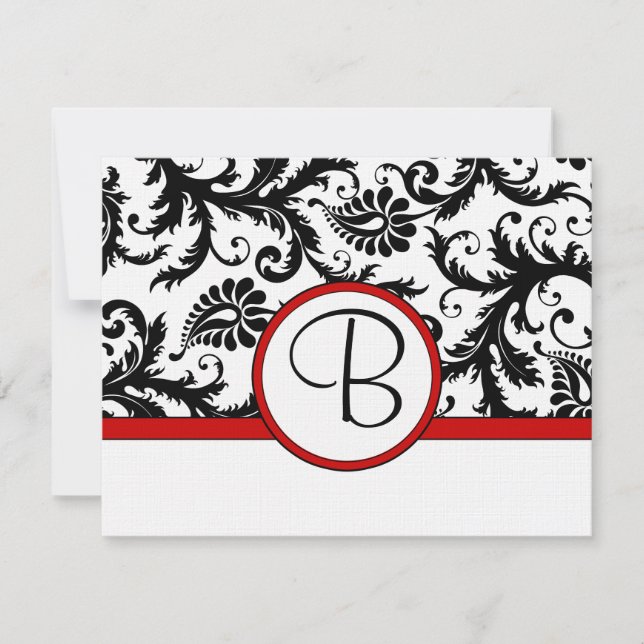 Tarjetas RSVP-Trigo rojo de Damasco blanco y negro (Anverso)