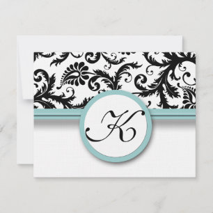 Tarjetas RSVP-Trim Aqua Damask en blanco y negro