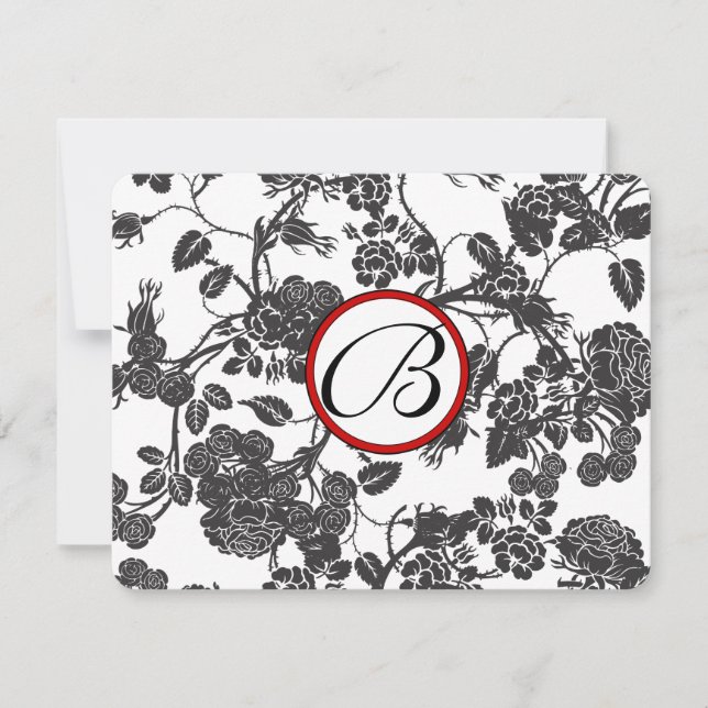 Tarjetas RSVP Trímite rojo para Rosas negros y gri (Anverso)