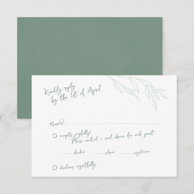 Tarjetas RSVP verde botánica manuscritas (Anverso / Reverso)