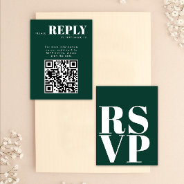 Tarjetas RSVP verde esmeralda para código QR Boda