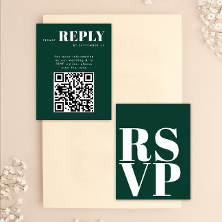 Tarjetas RSVP verde esmeralda para código QR Boda