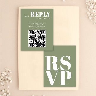 Tarjetas RSVP verde Sage elegantes para código QR 